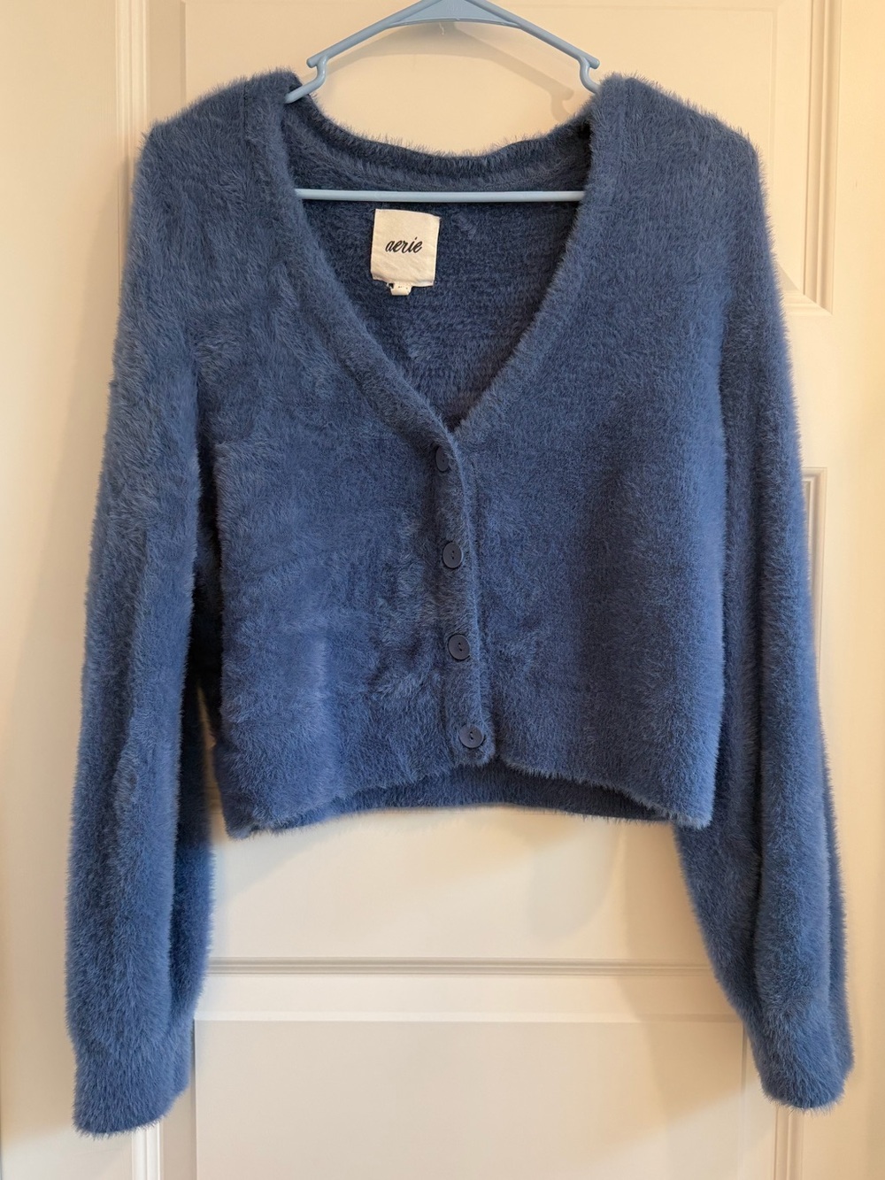 aerie Plush V-Neck Button Front Cropped Cardigan